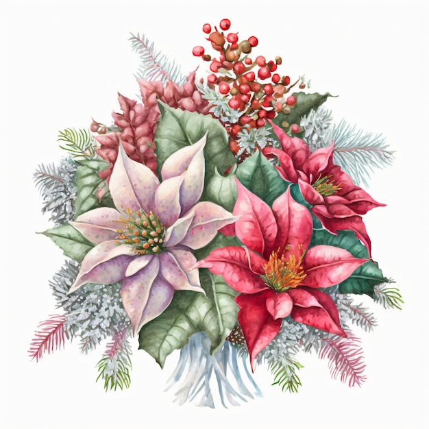 Aquarela fundo de Natal com flores