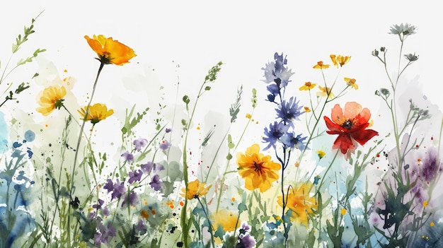 Aquarela fundo floral com flores silvestres Ilustração pintada à mão IA generativa