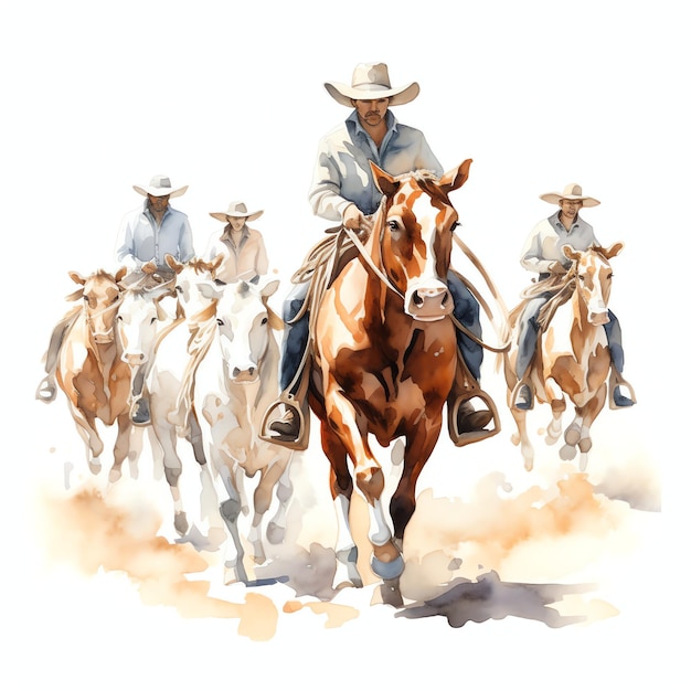 aquarela gado roundup oeste selvagem oeste cowboy deserto ilustração clipart
