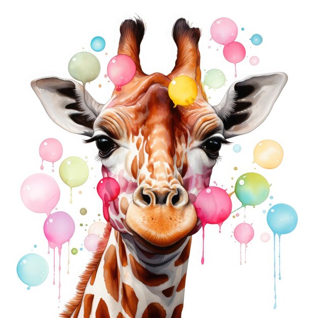 Aquarela Girafa Guma de Bolha Ilustração Generativa Ai