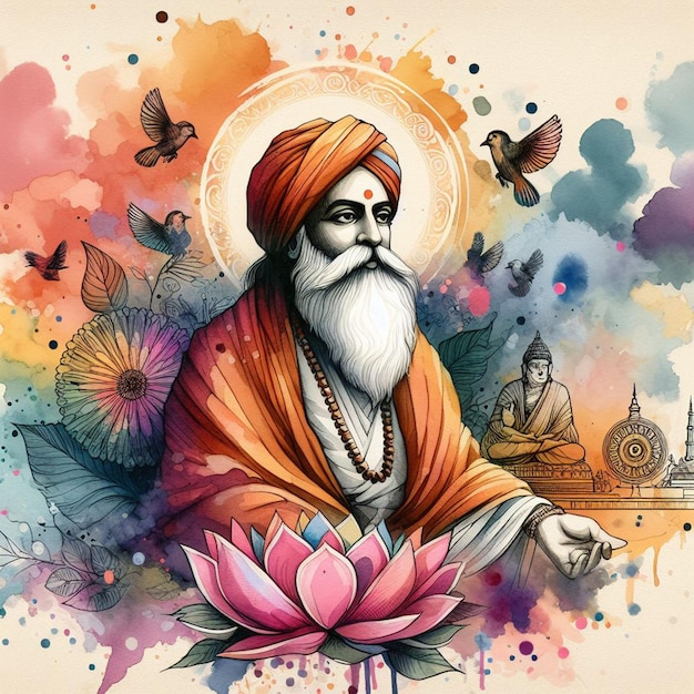 Foto aquarela guru rabindra jayanti imagem de fundo