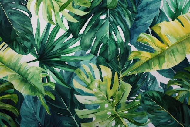 Aquarela de hojas tropicales Ilustración de la selva botánica Conjunto de acuarelas exóticas