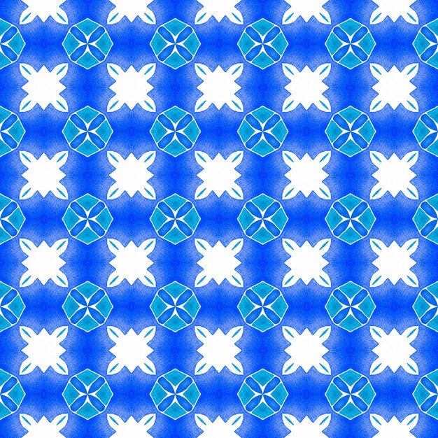 Aquarela ikat repetindo a borda do azulejos Azul