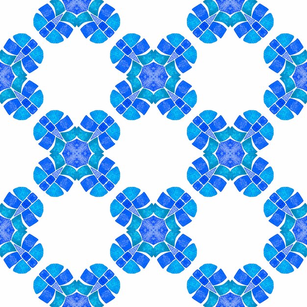 Aquarela ikat repetindo borda de azulejos Grande azul