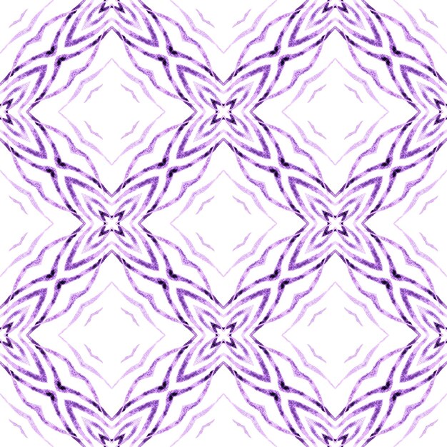 Aquarela ikat repetindo borda de azulejos roxo