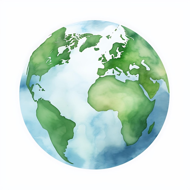 Aquarela Ilustração do Dia da Terra Planeta Verde e Conceito Ecológico de Equilíbrio Ambiental