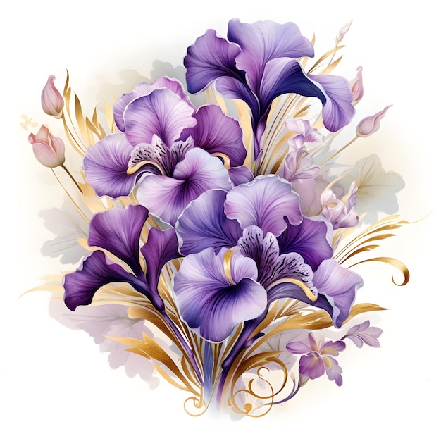 Aquarela iris belas flores isoladas em fundo branco Ilustração floral desenhada à mão cartão de saudação