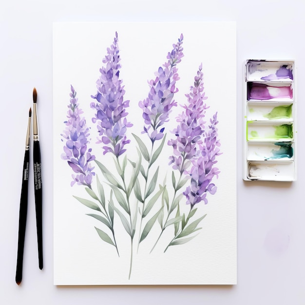 Foto aquarela de lavanda pintura de perfección blanca flores sobre un fondo blanco