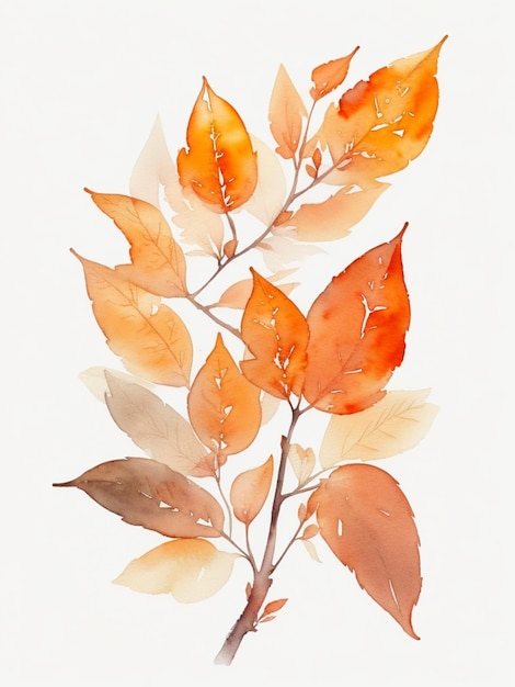 aquarela linda laranja com folhas