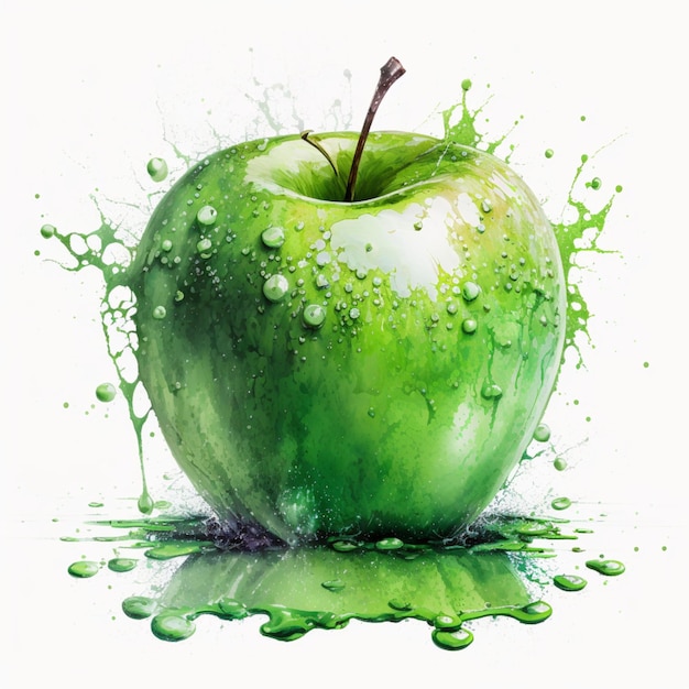 Aquarela Maçãs Verdes na Cesta Comida Fruta Ilustração Criativa