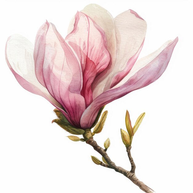 Foto aquarela magnolia clipart en fondo blanco para diseños florales ia generativa