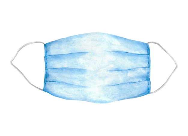 aquarela mão desenhada máscara facial azul clip-art máscara de autoproteção isolada no fundo branco