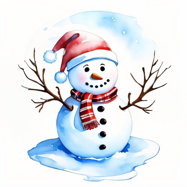 Aquarela, natal, boneco neve Clipart