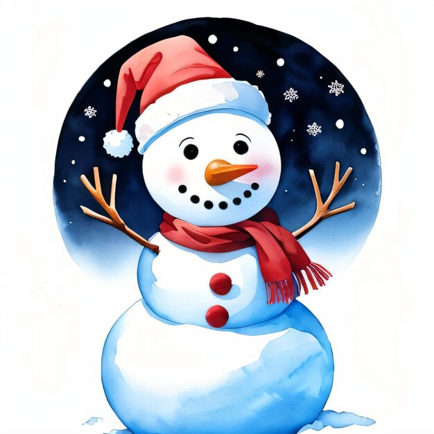 Aquarela, natal, boneco neve Clipart