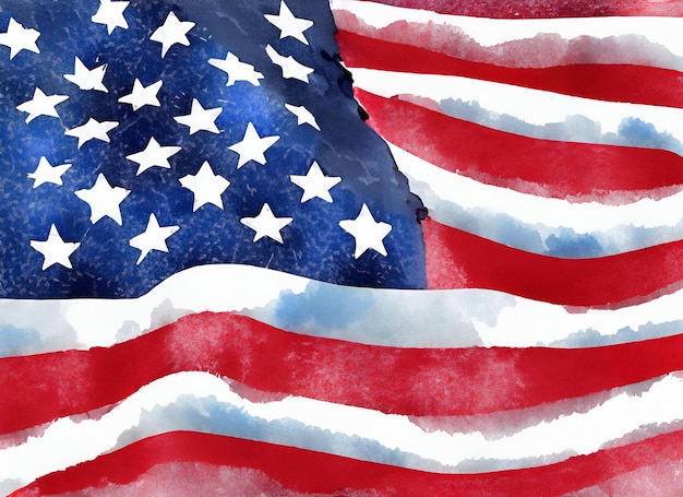 Aquarela ondulada bandeira dos EUA