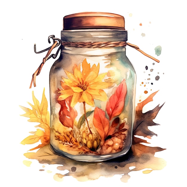 Aquarela el otoño dentro de un frasco