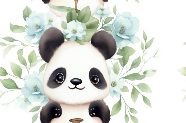 Foto aquarela panda elegância em meio a flores