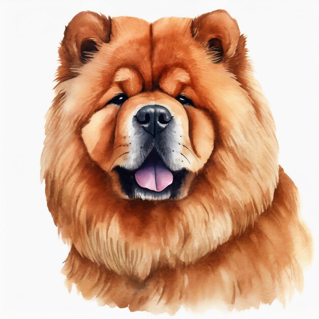 Foto aquarela perro chow chow de raza pura pintura colorida de un animal doméstico canino de mascota dibujado a mano