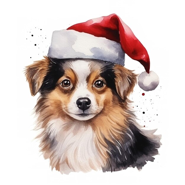 Aquarela de perro de Navidad de invierno