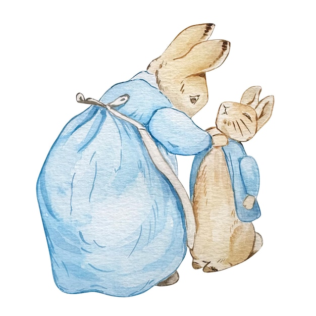 Aquarela Peter Rabbit con la ilustración de su madre