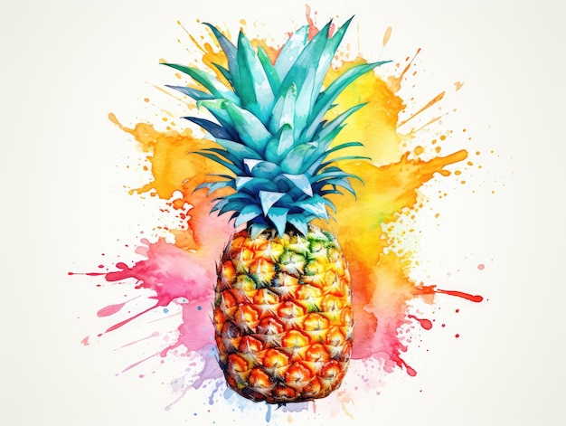 Foto aquarela de piña entera acuarela aislada ananas comosus aquarela creativa frutas tropicales en fondo blanco pino maduro manzana acuarela dibujo de piña ilustración generativa de ia