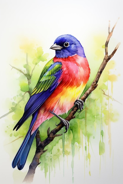 Aquarela pintada de pássaro bunting aquarela altamente colorida