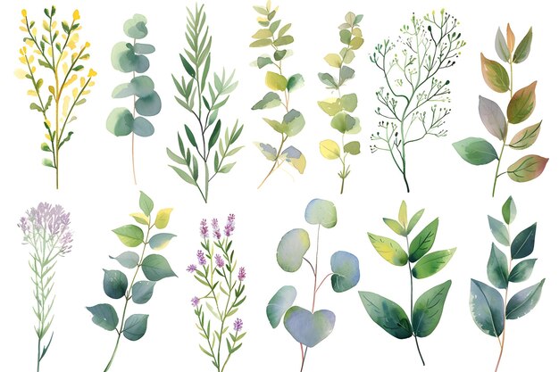 Foto aquarela plantas herbário botânica ervas aquarela flores vegetação aquarela folhas ilustração