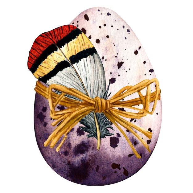 Aquarela primavera ilustração de páscoa com flores ramos de salgueiro narciso arco de penas ovos coloridos