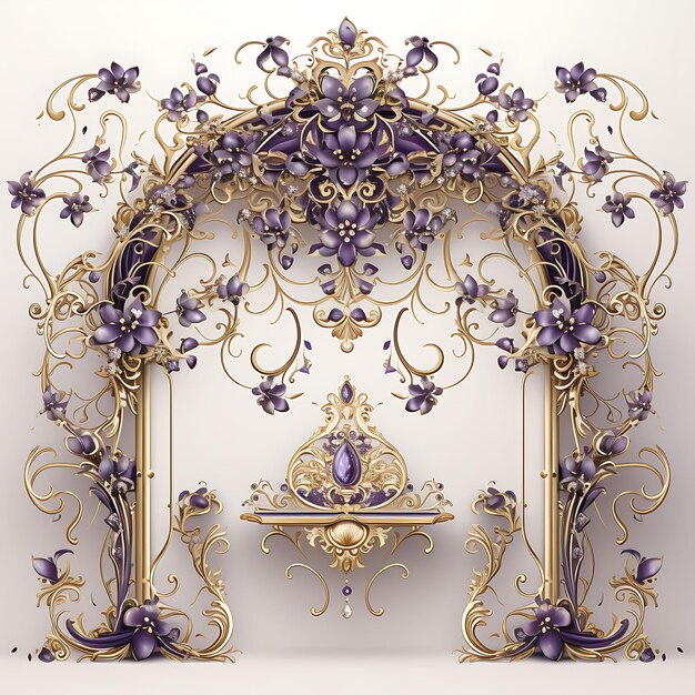 Foto aquarela de la puerta del jardín real ornado marco de hierro royal purple y oro co 2d clipart marco de camiseta