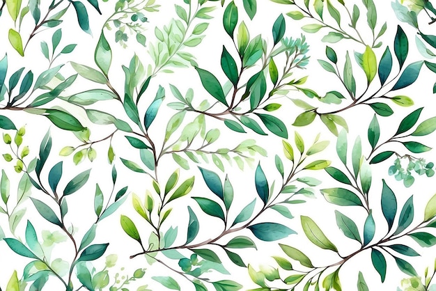 Aquarela ramas de primavera patrón sin costuras Ilustración botánica fondo abstracto de hojas brillantes