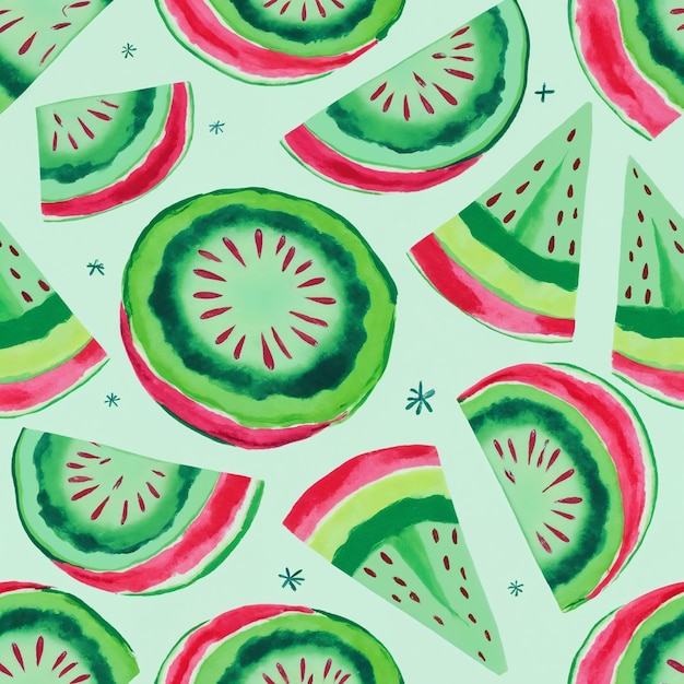 Aquarela rebanadas de sandía y frutas redondas