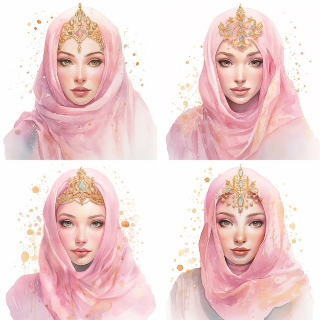 Aquarela de la reina musulmana del hijab