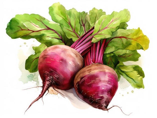 Foto aquarela remolachas con hojas aisladas aquarela raíces de remolacha agua entera color de remolachas verduras en fondo blanco ilustración generativa de ia