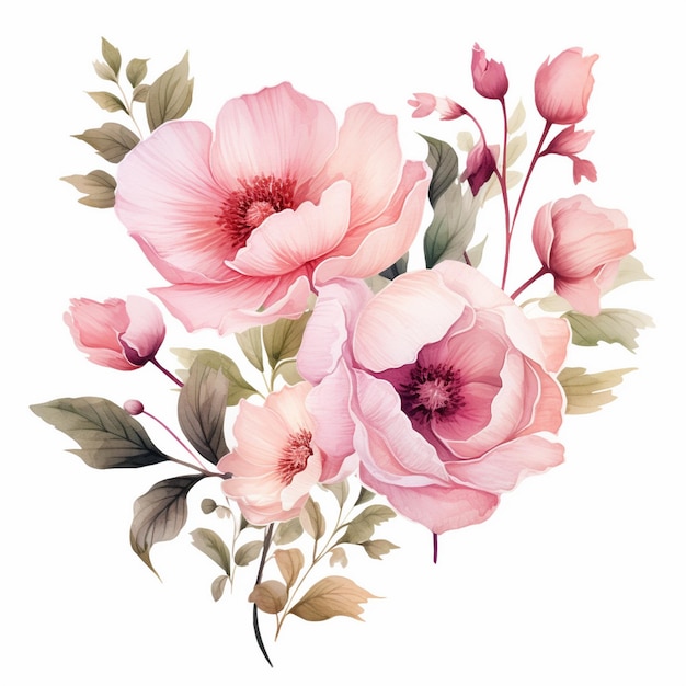 Aquarela rosada y clip art floral