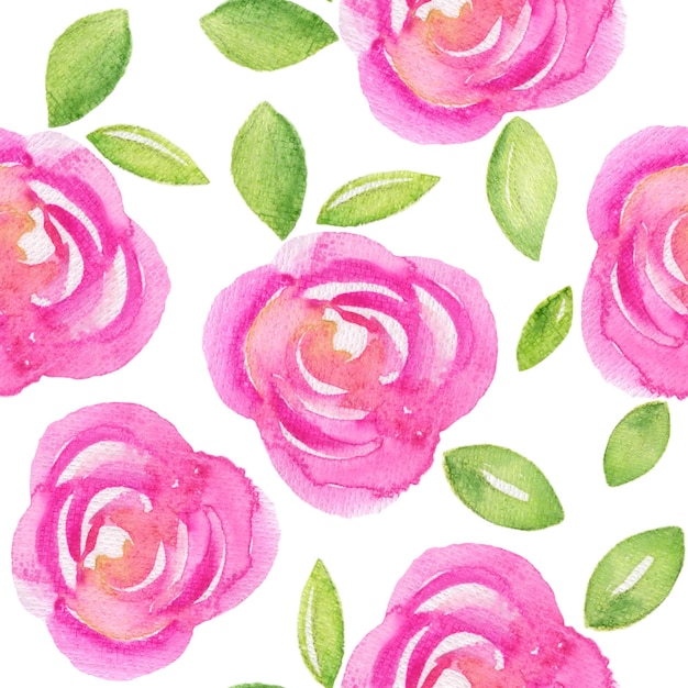 Aquarela rosas sem costura padrão isolado no branco