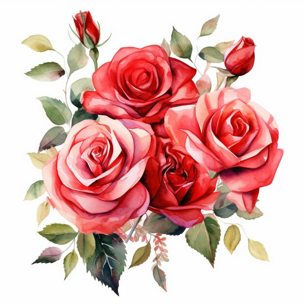 aquarela rosas vermelhas buquê clipart