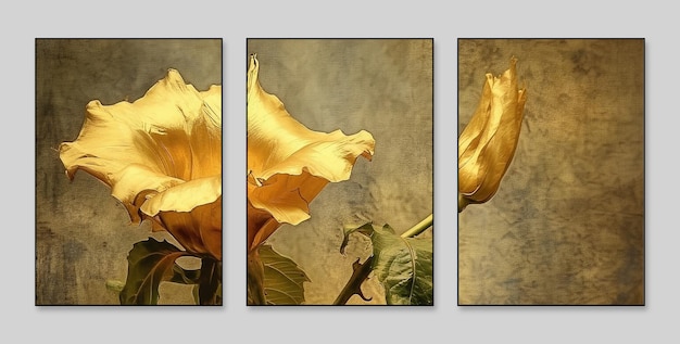 Aquarela Sanlian elemento oro animales plantas flores plumas de caballo tres figuras