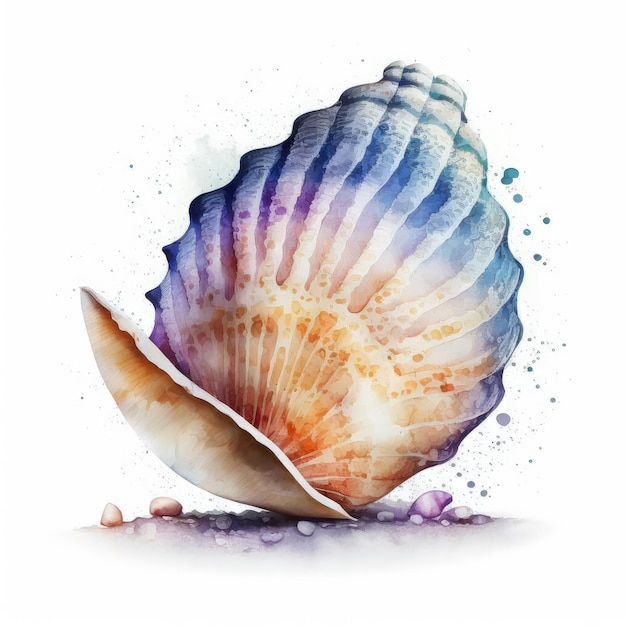 Aquarela Seashell Isolado Ocean Sea Shell Desenho Imitation Abstract Generative AI Illustration