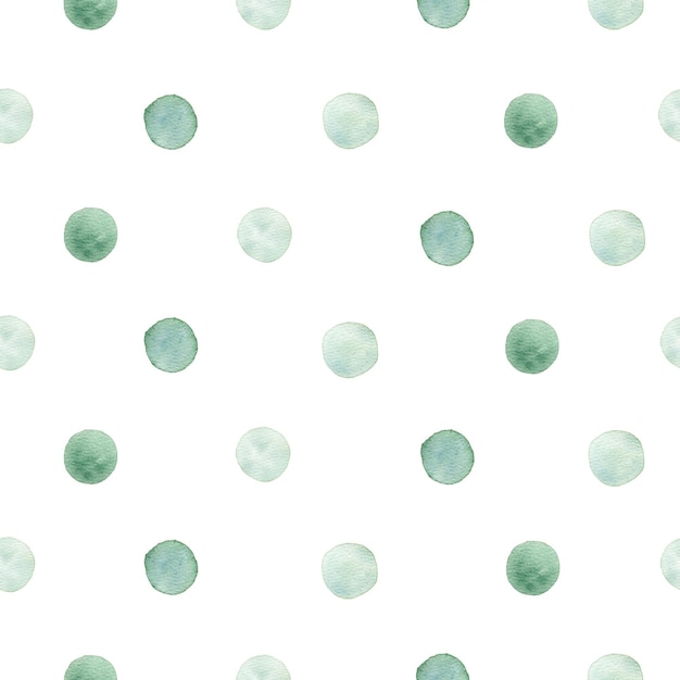 Aquarela sem costura padrão bonito bolinhas verdes isoladas em fundo branco Clipart desenhado à mão