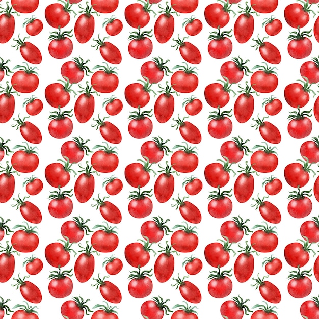 Aquarela sem costura padrão com a imagem de pepinos e tomates frescos