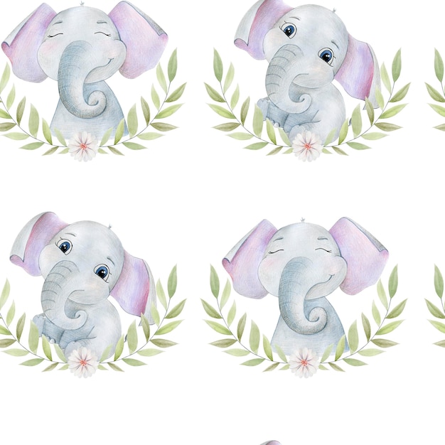 Aquarela sem costura padrão com elefantes