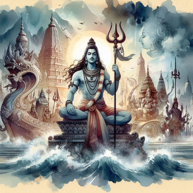 Aquarela Senhor Mahadev melhor imagem