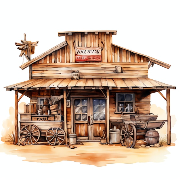 aquarela Trading post oeste selvagem oeste cowboy deserto ilustração clipart