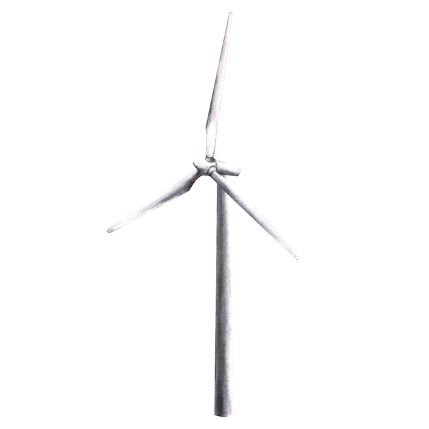 Aquarela turbinas eólicas ecológicas molinos de viento ilustración dibujada a mano para el tema de la ecología alternativa