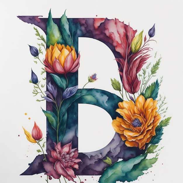 Aquarela um alfabeto B com flor