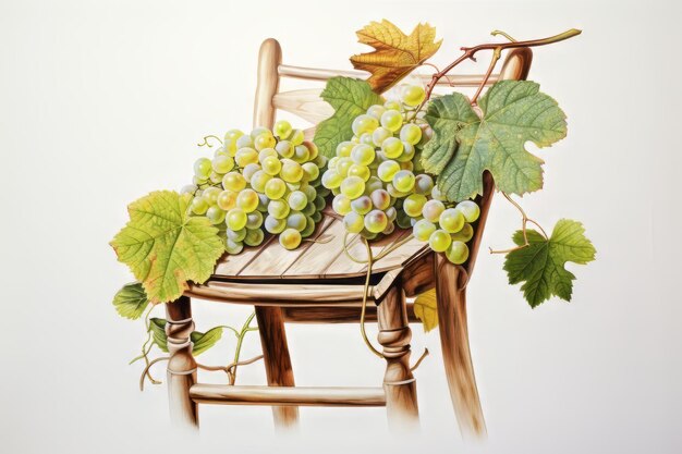 Foto aquarela de una uva blanca con hojas