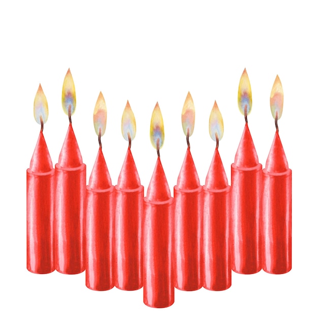Aquarela velas vermelhas com chama para ilustrações para o Natal velas dia casamento aniversário