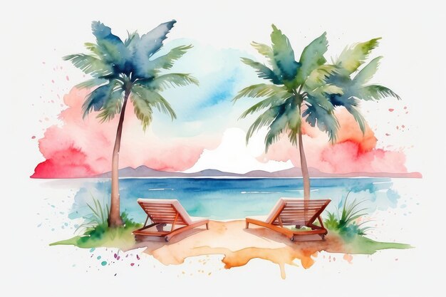 Aquarela Verão com um fundo branco isolado