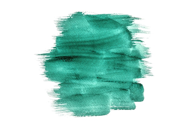 Aquarela verde abstrata isolada em um fundo branco, pintura da mão no papel.