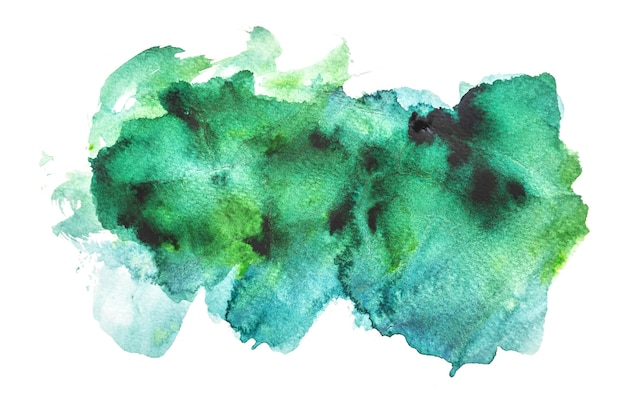 Aquarela verde isolada no fundo branco, pintura à mão